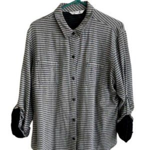 RIDERS By Lee Womens Shirt XL Roll Tab Sleeves Grey Striped Button Down …